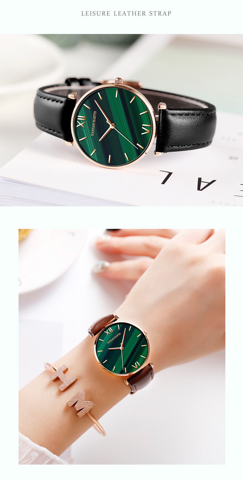 Elegant Women's Quartz Watch With Malachite Green Dial Movement, And Water-Resistant Design_voghion.com