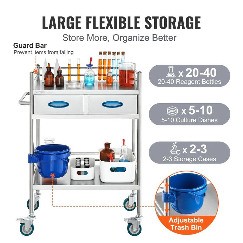Drawers Cart Lockable Dental Medical Utility Serving With Steel 2 Rolling With Layers Cart Cart Cart Stainless Lab Two Utility_voghion.com