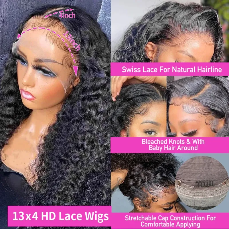 Perruques de cheveux humains ondulés de densité 250 pour femmes, perruques brésiliennes sans colle, perruques frontales en dentelle HD 13x4_voghion.com