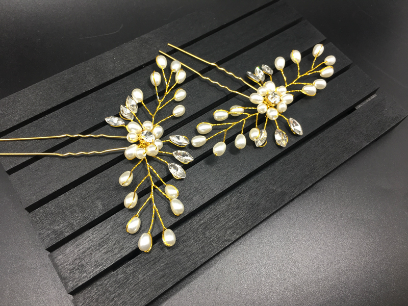 Ebay cross-border supply Korean bridal handmade pearl crystal hairpin pin U-shaped clip wedding headwear_voghion.com