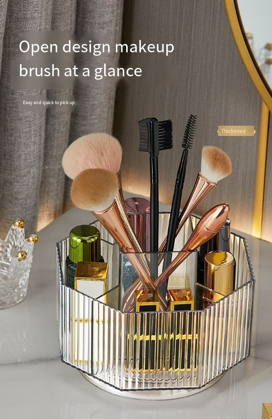 Rotating Makeup Brush Storage Tube Acrylic Large Capacity Desktop Dressing Table Lipstick Compartment Eye Shadow Brush Box Brush Bucket_voghion.com