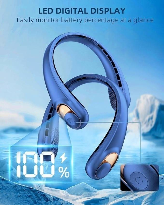 New Neck Fan With Digital Display - USB Rechargeable Portable Fan For Students & Office (Lightweight, Hands-Free, 3-Speed Settings)_voghion.com