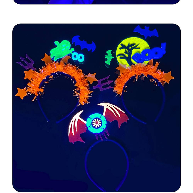 Bandeaux d'Halloween phosphorescents - Barrettes à cheveux en forme de chauve-souris et citrouilles fluo arc-en-ciel, accessoires de fête doux non tissés_voghion.com