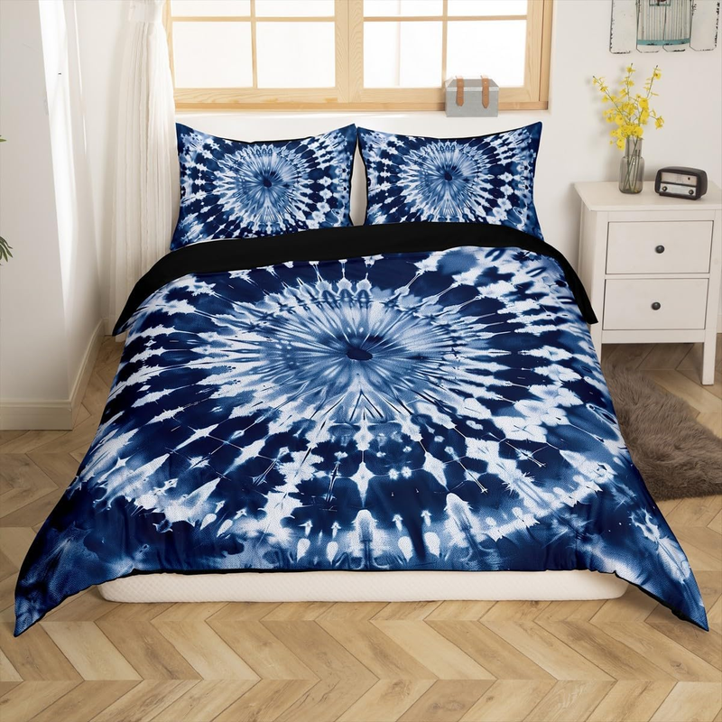 Copripiumino in stile boho per lettino per bambini, ragazzi e ragazze, copripiumino con motivo geometrico a vortice hippie, set letto tie-dye, set di biancheria da letto esotica in stile bohémien, arredamento per la camera da letto._voghion.com