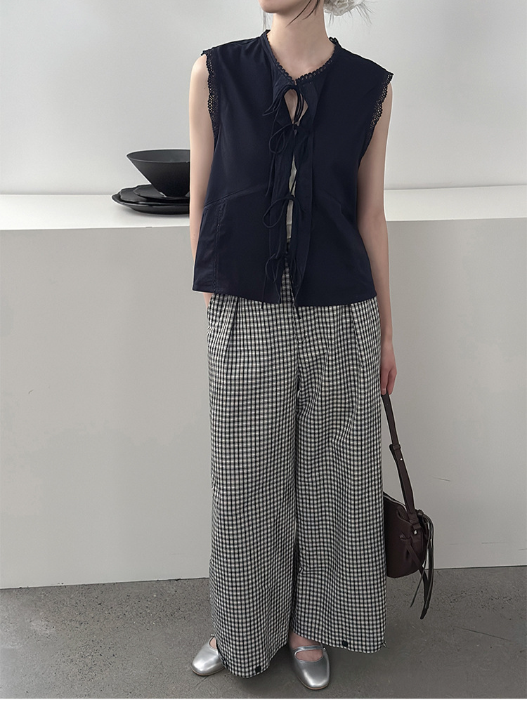 Ethereal Floral Lace Trim V-Neck Blouse – Breathable, Adjustable Tie Front, Lightweight & Youthful Chic Top_voghion.com
