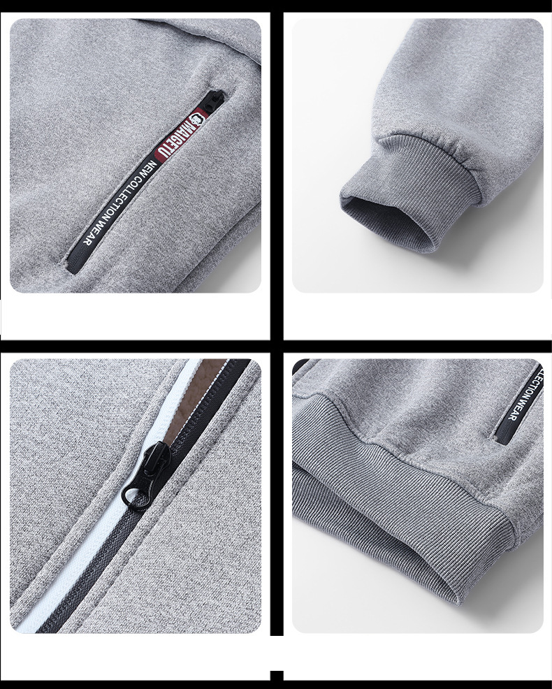 Herrenbekleidung Fleece-gefüttertes Kapuzen-Sweatshirt mit Reißverschluss, warme Winter-Freizeitjacke für Herren (Schwarz, Weiß, Armeegrün, Marineblau, Dunkelgrau, Hellgrau)_voghion.com