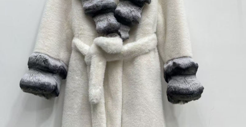 Omen's Samtähnlicher Nerzpelzmantel, mittellang, Umlegekragen, Winterjacke mit luxuriösem Kunstpelzbesatz, Kunstpelzmäntel_voghion.com