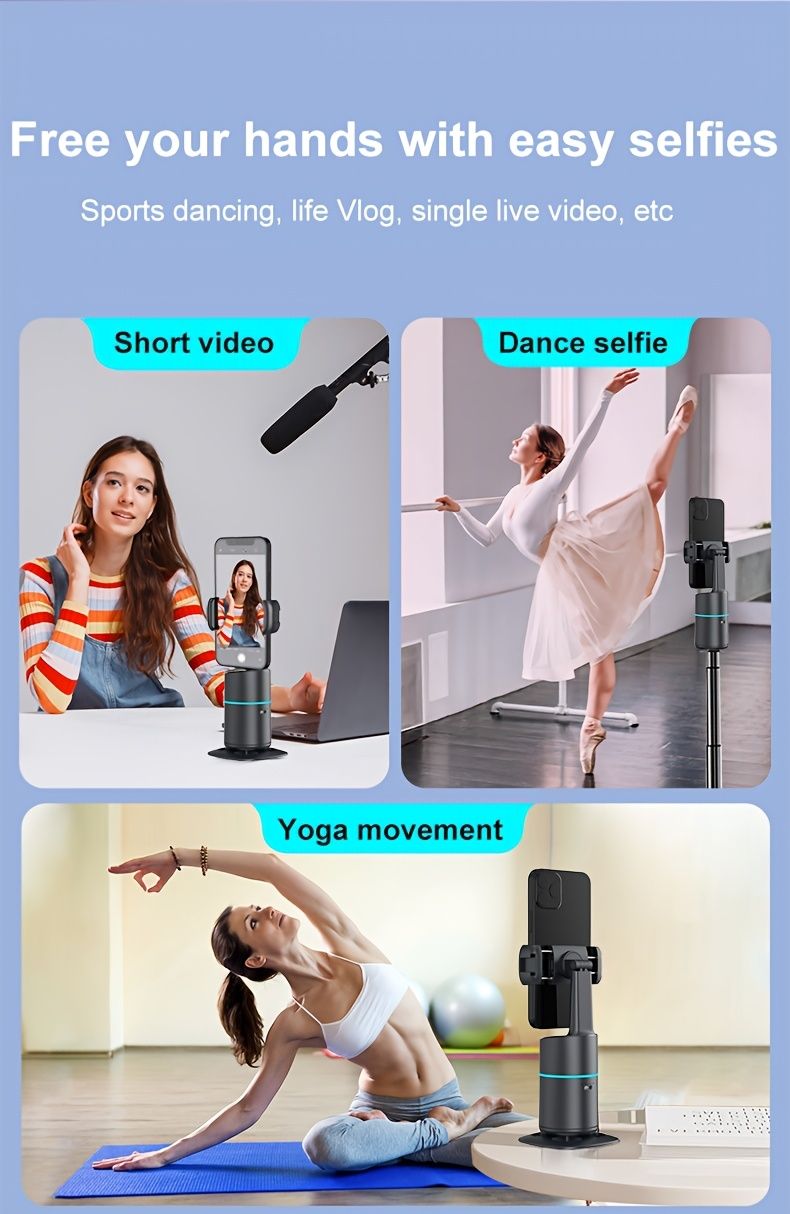 Dispositivo portátil con rotación de 360° y antivibración con IA para transmisiones en vivo y vlogs de viajes | Diseño plegable, inalámbrico, batería de litio recargable_voghion.com
