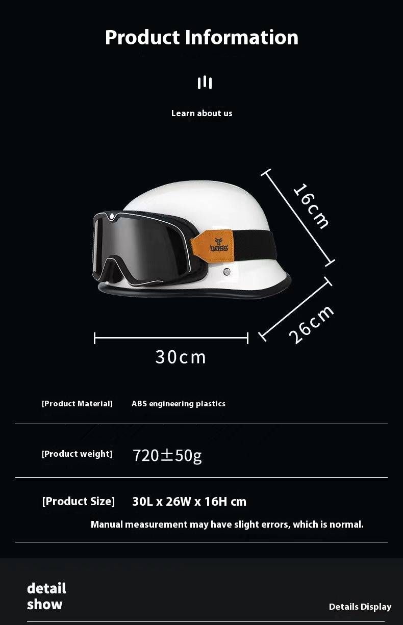 Vintage German Style Motorcycle Half Helmet - ABS Lightweight Cruiser Bike Helmet With 3C Certification (Multiple Colors & Lens Options)_voghion.com