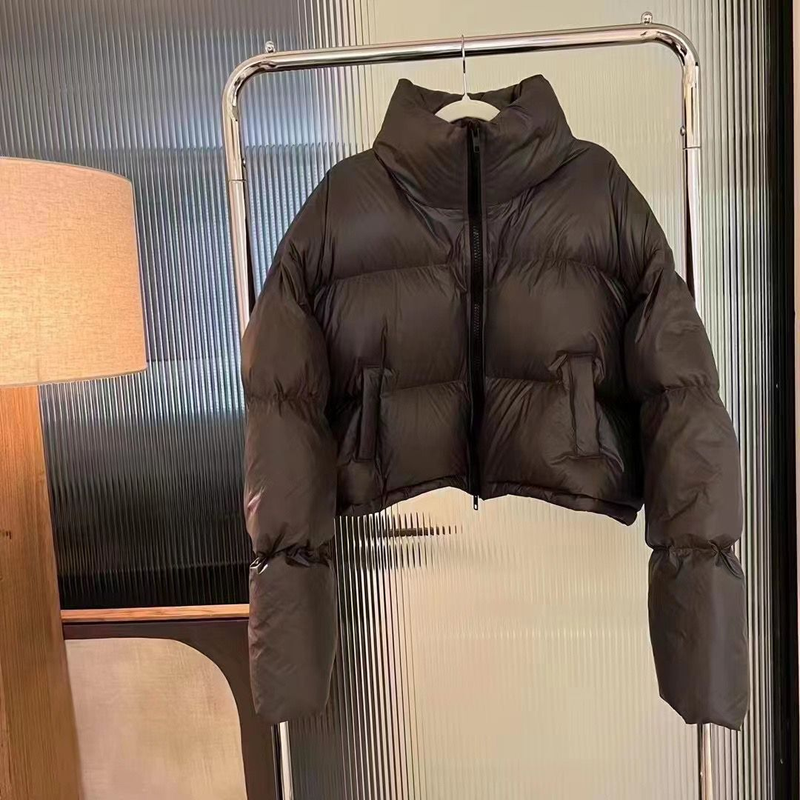 Dames korte gewatteerde jas met opstaande kraag, gewatteerde lichtgewicht winterjas, slanke pasvorm, rits en bovenkleding met 3D-patroon_voghion.com