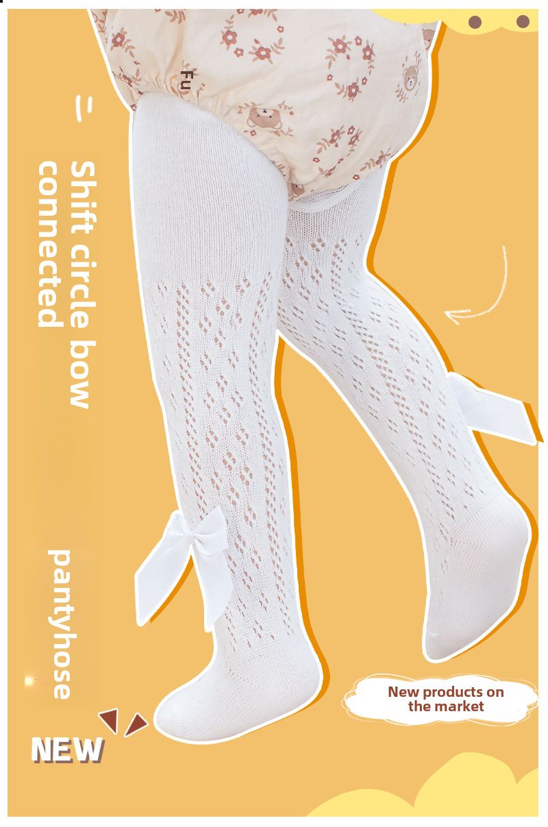 23 Frühjahr und Sommer Neue spanische Schleife Hohlstrumpfhosen gekämmte Baumwolle Big Bow Mädchen Leggings Prinzessin Socken_voghion.com