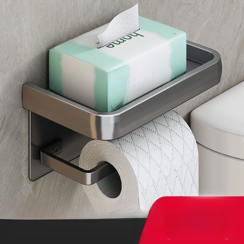 No-Drill Thickened Towel Holder Bathroom Washroom Storage Rack Space Aluminum Household Toilet Paper Box_voghion.com