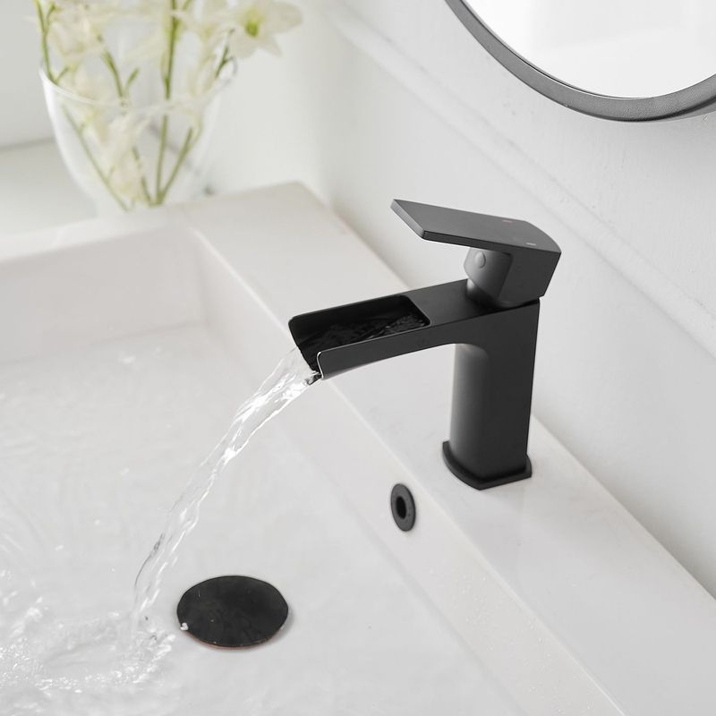 Waterfall Single Handle Single Hole Low-Arc Modern Bathroom Faucet Bathroom Drip-Free Vanity Sink Faucet In Matte Black_voghion.com