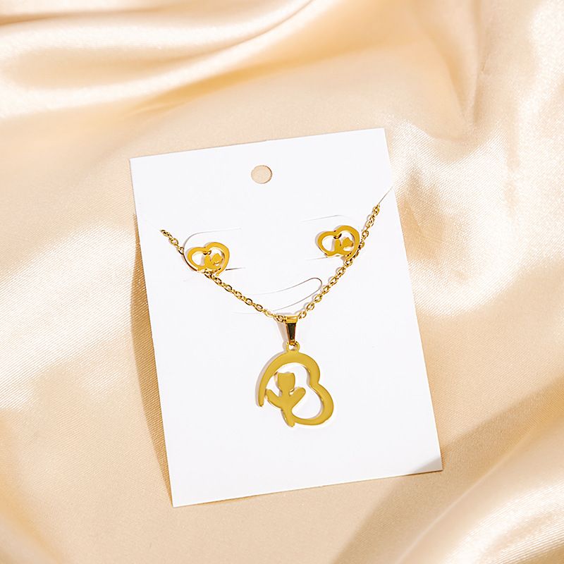 Set di orecchini e collana in acciaio inossidabile con ciondolo a forma di croce geometrica, occhio di palma e rosa_voghion.com