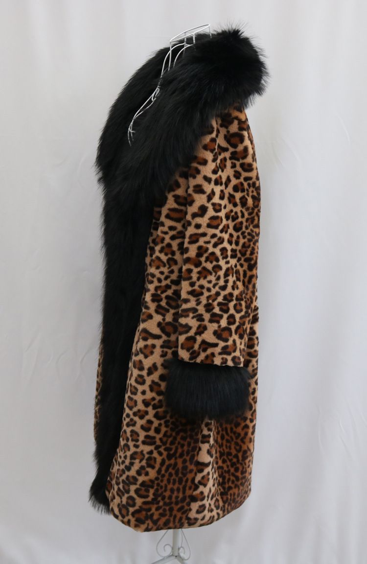 Women's Clothing Leopard Fur Coat Long Mink Coat Fox Fur Large Fur Collar Winter Warm Windbreaker Loose Large Size_voghion.com
