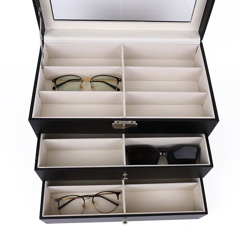 Unisex Sunglasses Sunglasses storage display box Three-layer 18-bit glasses storage display box Household collection box_voghion.com