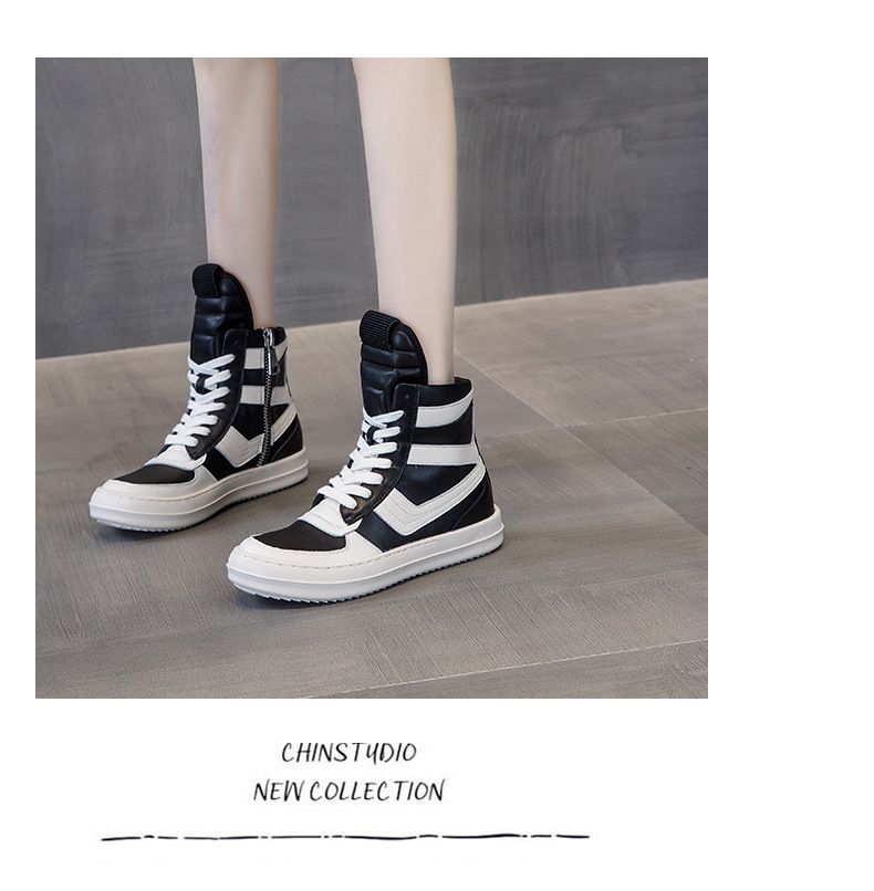 Herrenschuhe Echtes Leder Paar Freizeitschuhe Street Dance Schuhe 20 Herbst und Winter Dicke Unterseite Koreanische Version High Top Persönlichkeit Kurze Stiefel_voghion.com