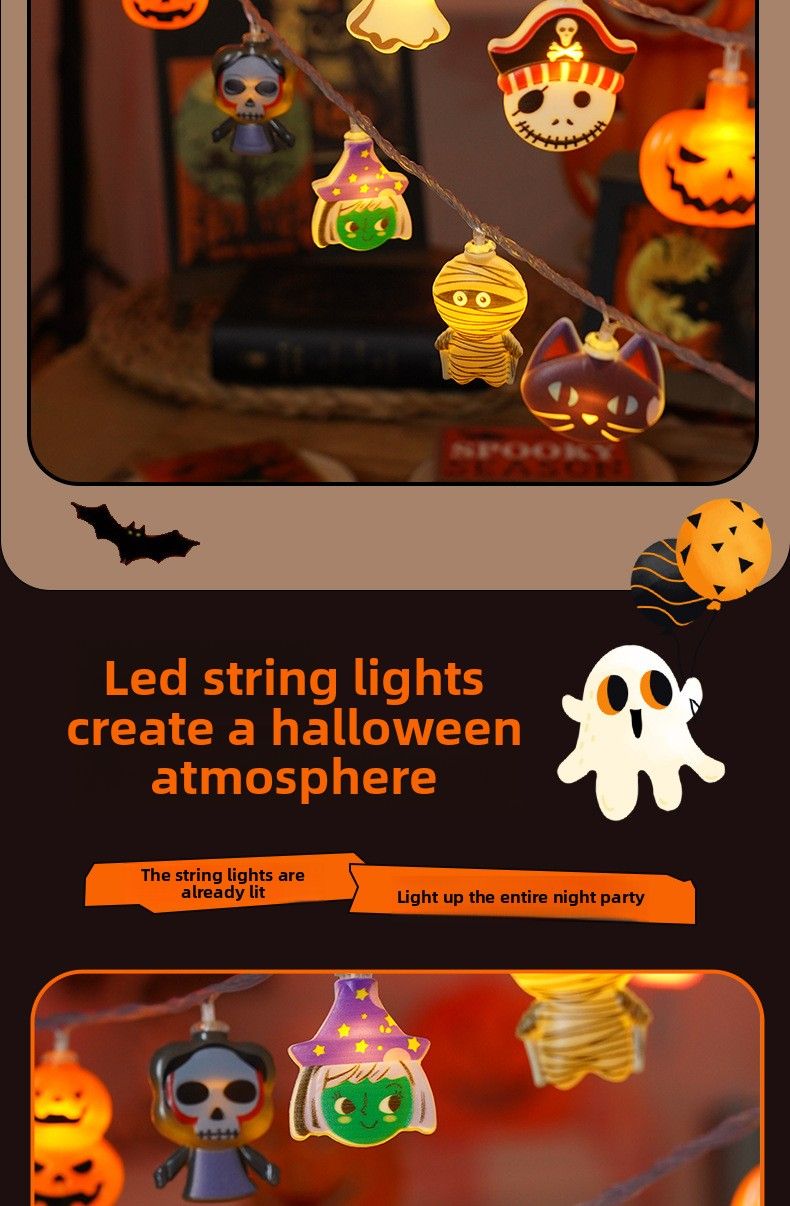 RYYD LED Halloween Pumpkin Ghost Festival Decorative String Lights Battery Remote Control USB Color Party Decoration Light_voghion.com