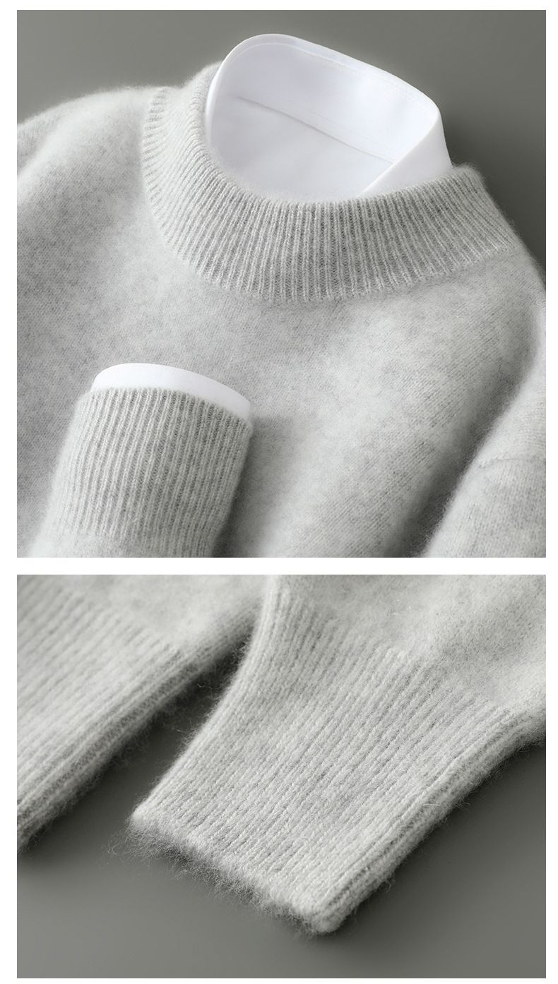 Herrenbekleidung Herrenpullover aus 100 % Wolle, weicher und atmungsaktiver Strickpullover, Rundhals- und Stehkragenoptionen, warme Freizeitkleidung für den Winter, klassische Volltonfarben_voghion.com