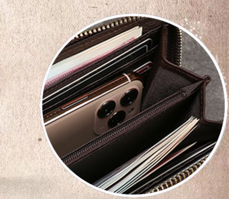 Portafoglio da donna in pelle di vacchetta con cerniera, borsa a mano lunga e capiente_voghion.com