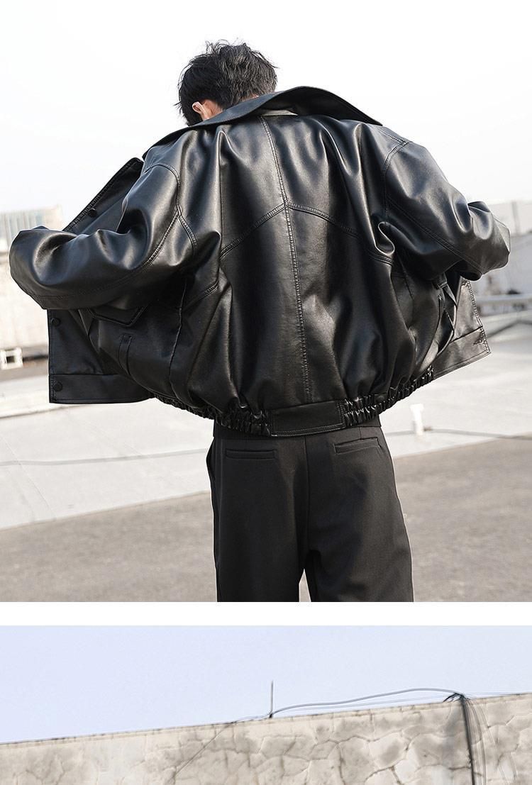 Korean Version Trendy Handsome Loose Leather Jacket Men's Locomotive Suit Pilot Leather Jacket Spring And Autumn New Student Jacket Trendy Brand_voghion.com
