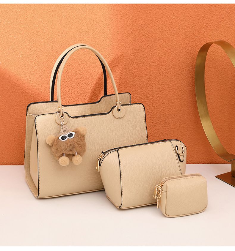 Ensemble de sacs bandoulière tendance pour femme - Sac à main bandoulière 3 pièces en cuir PU avec fermeture éclair, design multi-compartiments, coloris noir/marron foncé_voghion.com