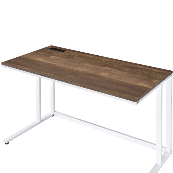 Walnut And White Writing Desk With USB Port_voghion.com
