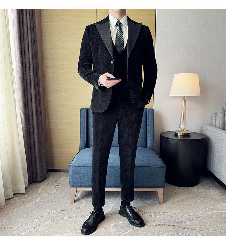 Męska odzież jesień i zima designerskie skórzane garnitury retro wysokiej klasy moda slim fit trzyczęściowe garnitury_voghion.com