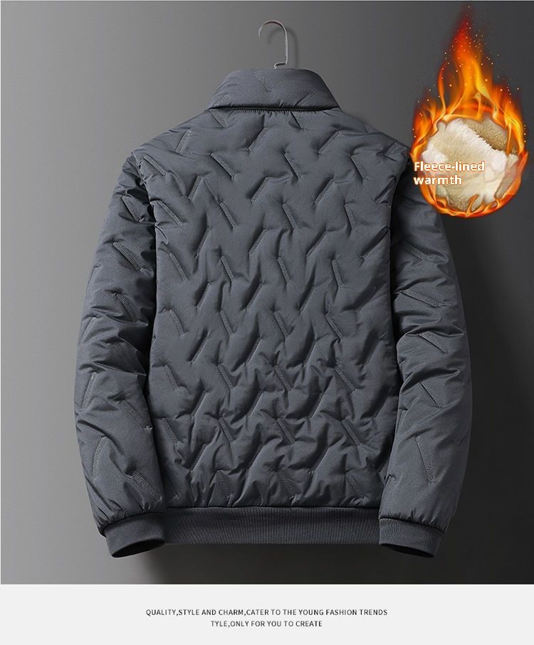 QFV507045555501<2 Fleece-Lined Thickened Men, Autumn Winter Lamb Wool Coat, Warm Plus Size Versatile Short Cotton Jacket For Middle-Aged_voghion.com