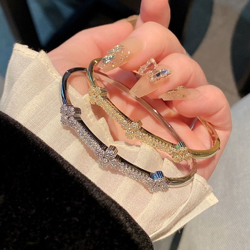 Gold & Rose Gold Plated Clover Cuff Bracelet Set, Cubic Zirconia Pave Statement Bracelets, Luxury Evening & Daily Jewelry_voghion.com