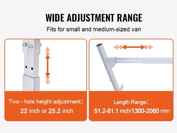 VEVOR Van Roof Ladder Rack, 2 Bars Aluminum Alloy Roof Ladder Racks, 400 LBS Capacity Rain-Gutter Van Roof Rack, Adjustable Length 51.2" To 81.1", Van Ladder Rack For Van, Cargo, Trailer_voghion.com
