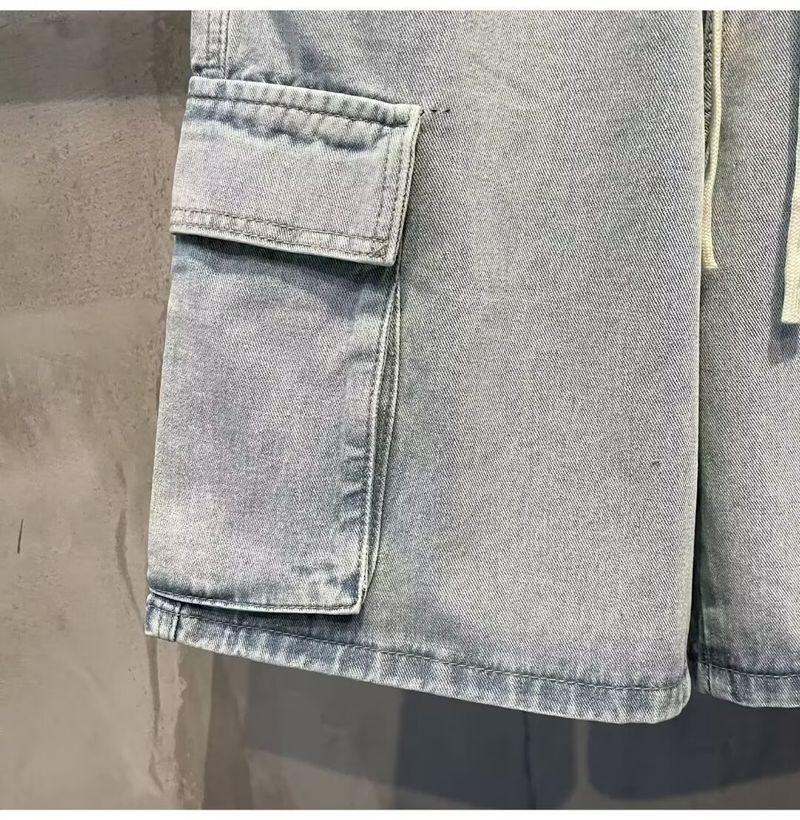 Trendy Herren Casual Workwear Denim Shorts, Sommer Multi Mouth Bag, Elastische Taille, Arbeitskleidung Capris_voghion.com