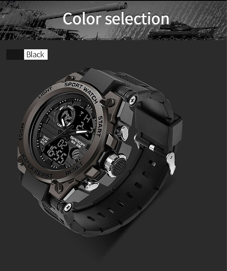 Sanda 739 montre électronique étanche multifonctionnelle à double affichage pour étudiant masculin avec grand cadran Sanda_voghion.com