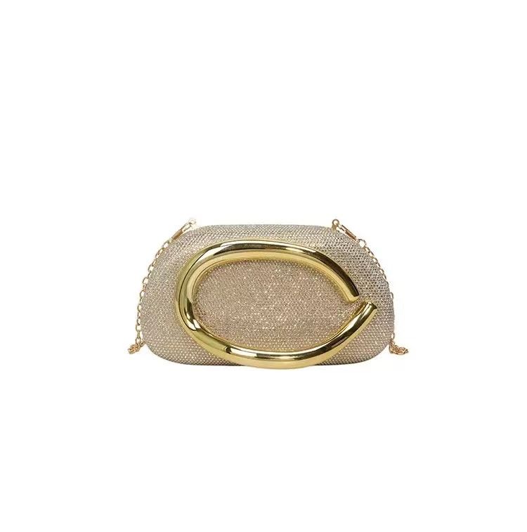 Nuova pochette rotonda da donna con manico in metallo acrilico e strass, borsa da sera alla moda_voghion.com