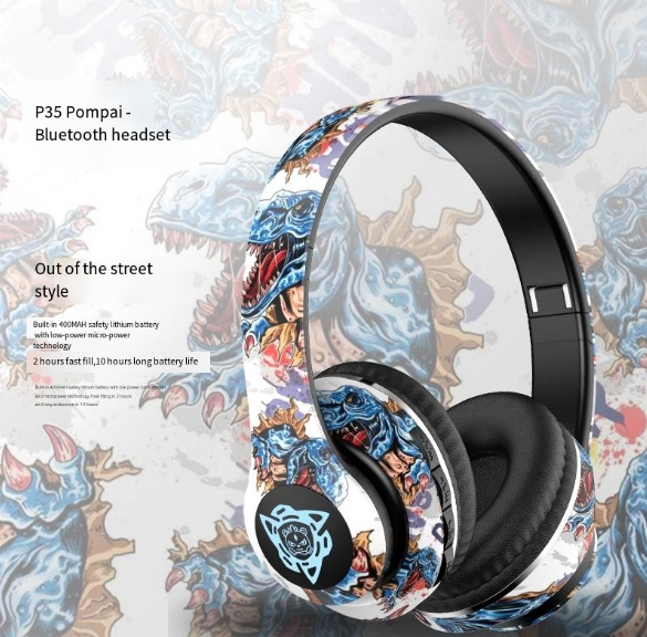 P35 Top Selling Headset Bluetooth Headset Wireless Headset China-Chic Graffiti New Luminous Stereo Music Sports Headset_voghion.com