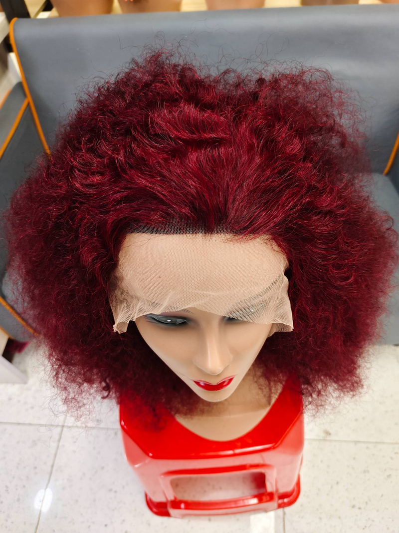 Afro Kinky Curly 13x4 Lace Closure Perücke Echthaar 99J weinfarben 20in Perücke Lockige Echthaarperücken_voghion.com