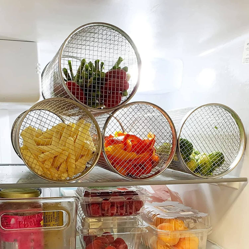 Cestino per barbecue portatile - Gabbia per barbecue rotonda per affumicare all'aperto, rete per barbecue a tamburo rotante, perfetta per cucinare e grigliare all'aperto_voghion.com