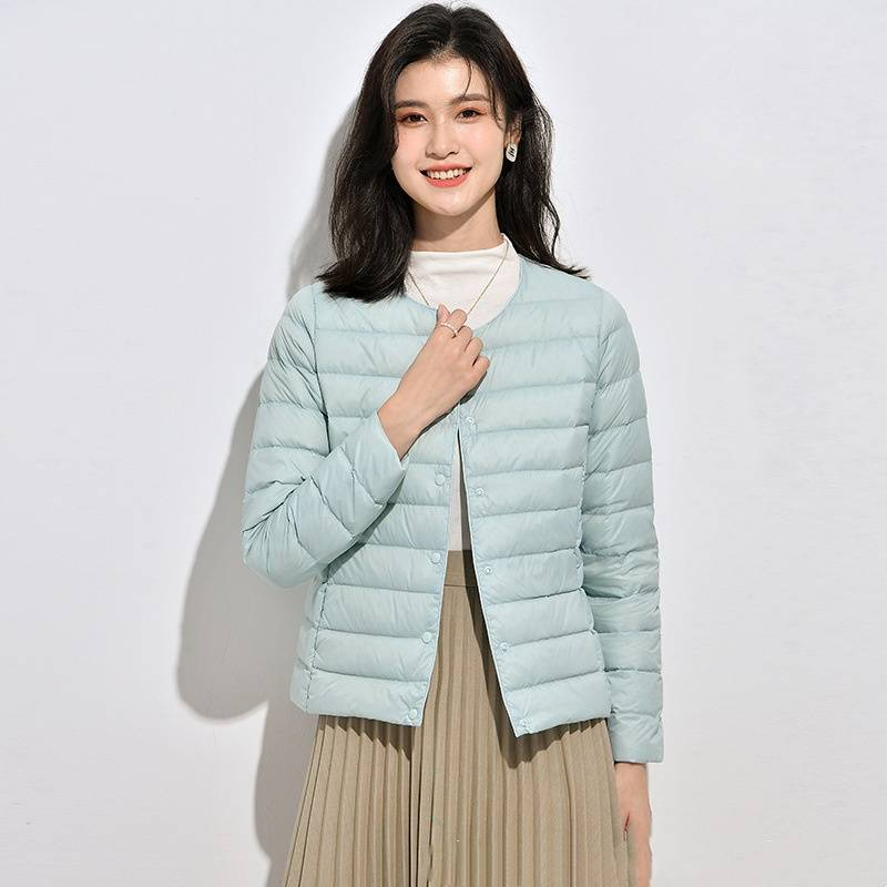 Damenbekleidung dünne Wintermäntel Jacke kurzer Rundhals V-Ausschnitt Langarmfutter einfarbig große Größe einfache Jacke_voghion.com
