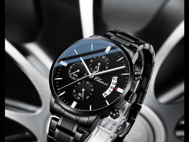 Herrenuhren Multifunktions-Sportuhr Herrenuhr Kalender Wasserdicht Quarzuhr Herren Schmetterlingsschnalle Stahlgürtel_voghion.com