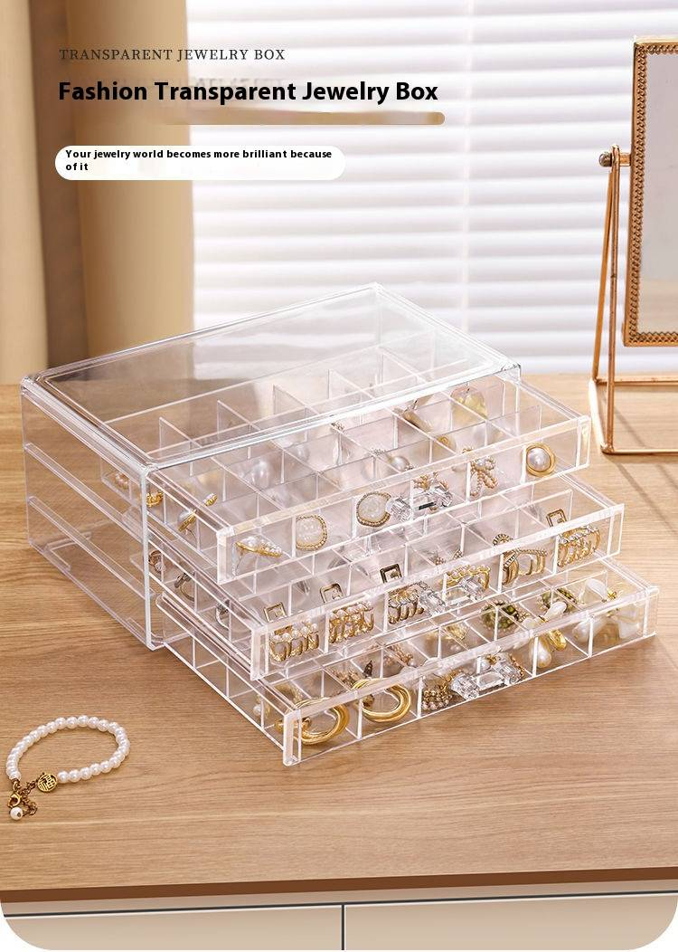 3-Tier Luxury Jewelry Organizer With 72 Compartments - Clear/Translucent PS Storage Box (Dustproof, Moisture-Resistant, Stackable)_voghion.com