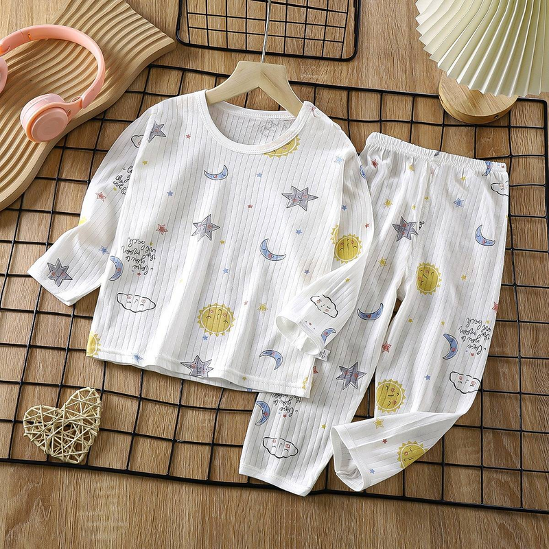 Pigiama per bambini in morbido cotone traspirante, set di simpatici cartoni animati, a maniche lunghe, per la casa, per bambini da 0 a 5 anni_voghion.com