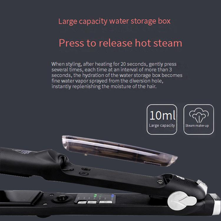 Professional Ceramic Tourmaline Flat Iron With Steam Spray & Dual Voltage (110-240V) – Straightener & Curler For All Hair Types (Black)_voghion.com