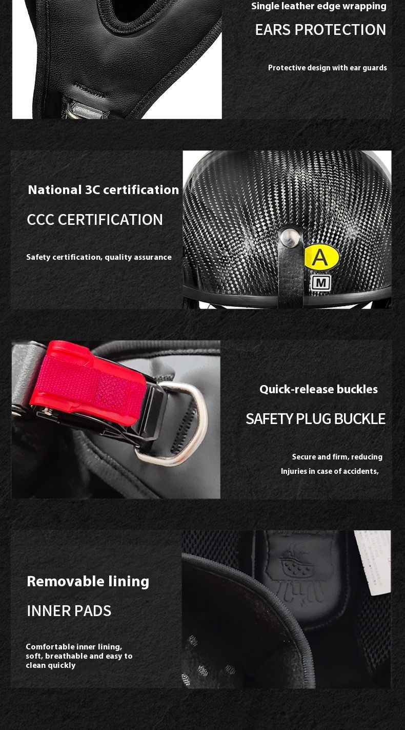 3C-Certified Carbon Fiber Vintage Motorcycle Half Helmet – Retro Japanese & Cruiser Style, Interchangeable Lenses_voghion.com