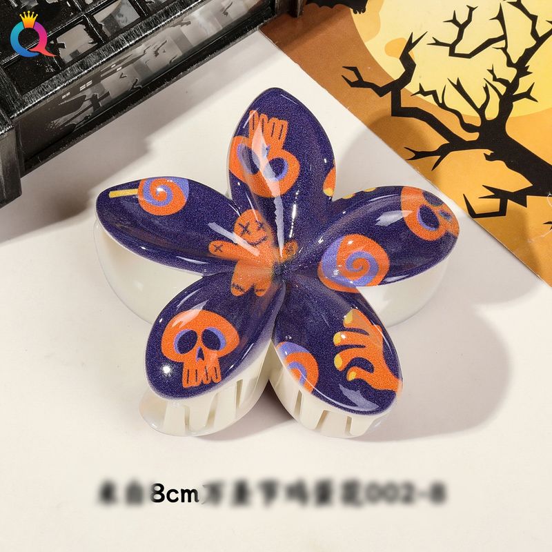 Multiple Pattern And Color Options For Halloween Pumpkin Skull Witch UV Print Frangipani Clip Girls Headdress_voghion.com