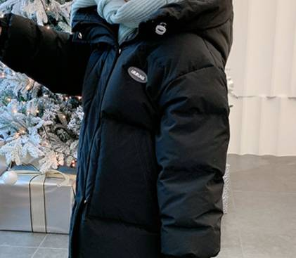 Trendy lange gewatteerde jas voor grote meisjes – verdikte winterjas (watermeloenrood/zwart, leeftijd 8+, 100-160 cm)_voghion.com