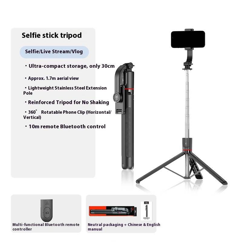 Perche à selfie extensible F16/F15 avec télécommande Bluetooth et système anti-tremblement – Hauteur 1,7 m, double éclairage pour diffusion en direct, vlogging et photos de groupe._voghion.com