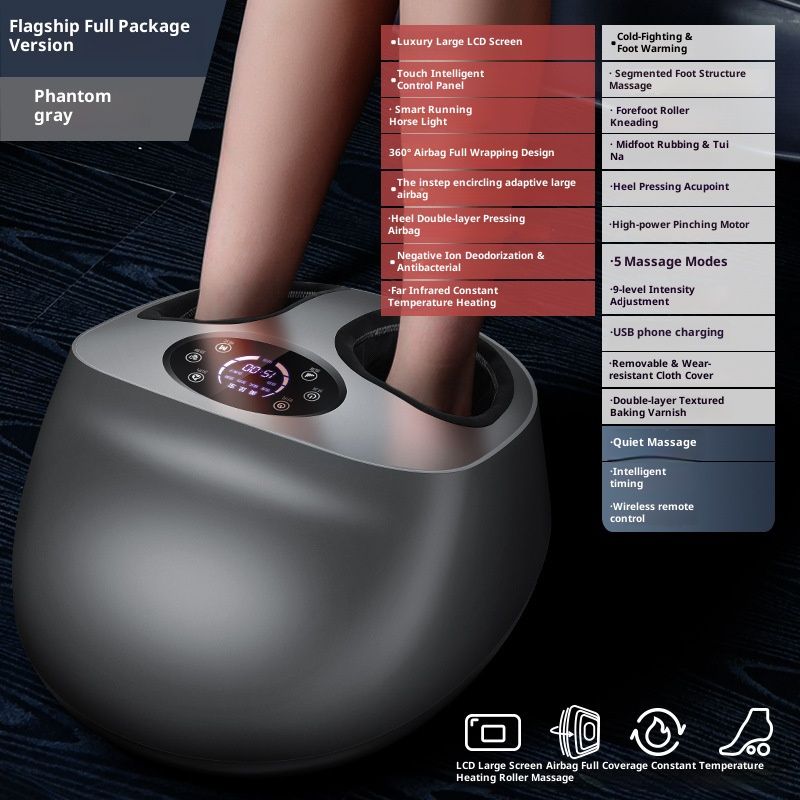 Massaggiatore automatico per piedi con calore e compressione dell'aria - Impastamento Shiatsu per il relax a casa, telecomando_voghion.com