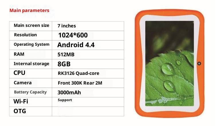 Kids Educational Tablet – 7" IPS Screen, 2GB RAM + 16GB Storage, Android OS, WiFi, Bluetooth, Dual Camera (Pink/Green/Blue/Orange/Pink Red)_voghion.com