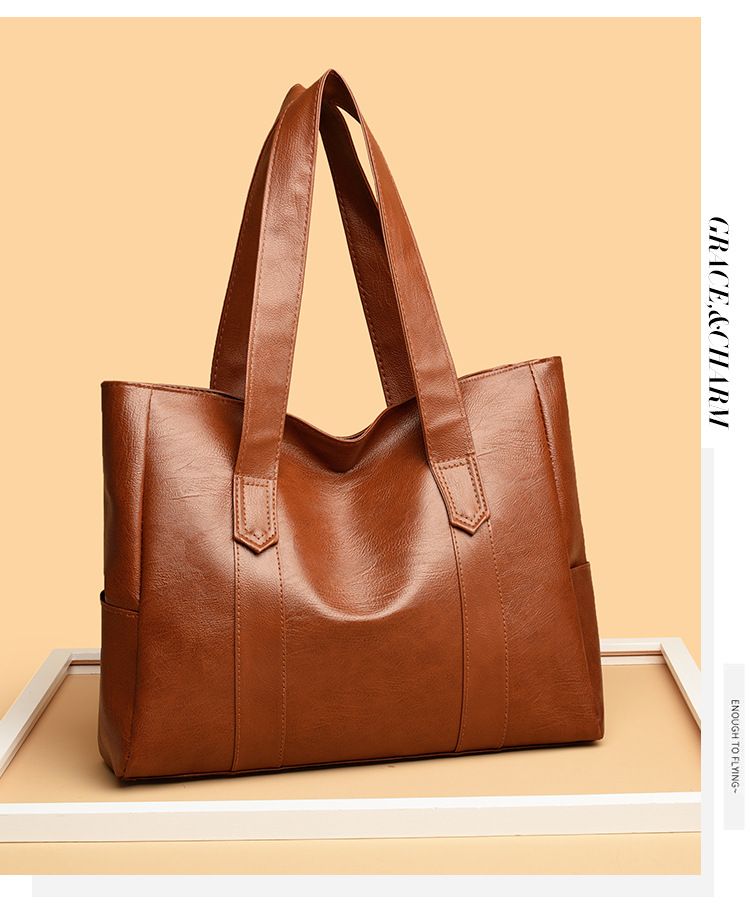 Women's Bag Source Simple New PU Soft Leather Trend European And American Zipper Tote Bag Large Capacity Shoulder Bag_voghion.com