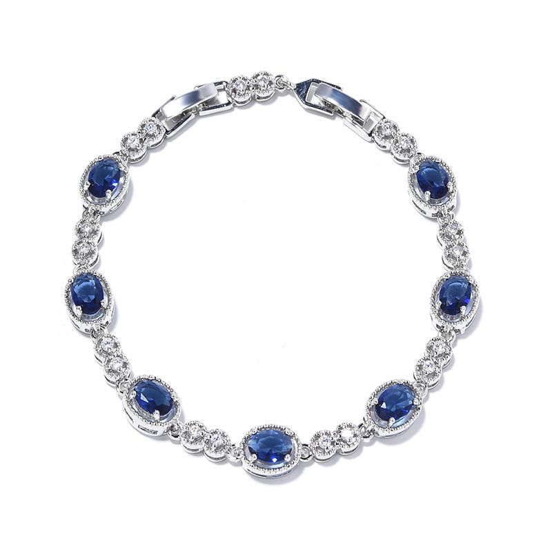 Korean Blue Color Treasure Rectangular Light Pure Handmade Inlaid Geometric Colored Zircon Bracelet For Women_voghion.com